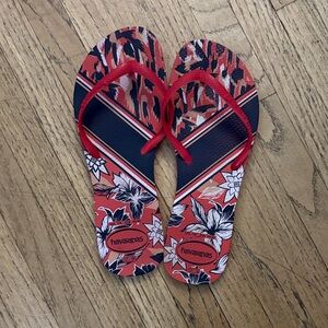 Havaianas Red and Navy Floral Flip Flops